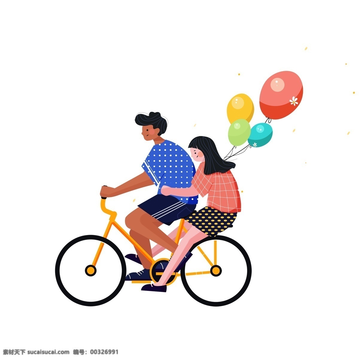 自行 车上 情侣 图案 元素 卡通人物 人物图案 卡通情侣 气球 自行车 人物素材 手绘 简约 手绘元素 psd元素 免扣元素