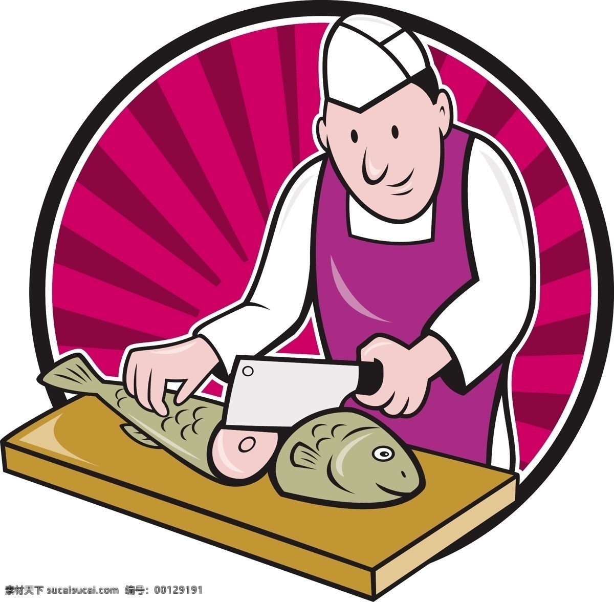寿司 厨师 屠夫 鱼贩 卡通 矢量图 矢量人物