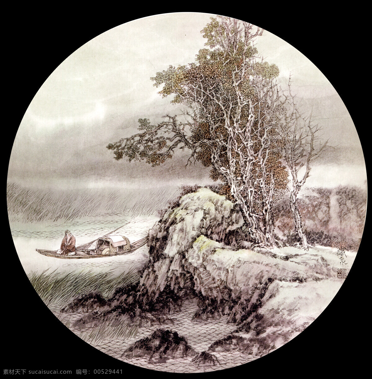 风韵天然 工笔山水画 中国水墨画 山水风景 小写意画 传统山水画 山亭 木桥 松树古木 小江渔民 刘铁 泉 工笔 山水 绘画书法 文化艺术