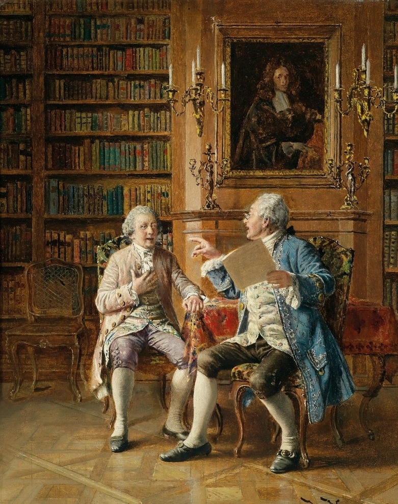 图书馆 里 争议 约翰哈姆扎 作品 二位老绅士 油画像 烛台 19世纪油画 油画 文化艺术 绘画书法