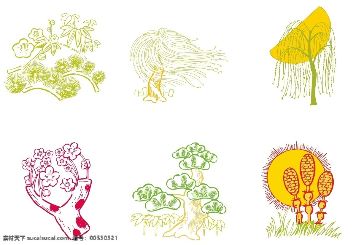 植物免费下载 儿童画 简笔画 柳树 仙人掌 植物 矢量图 其他矢量图