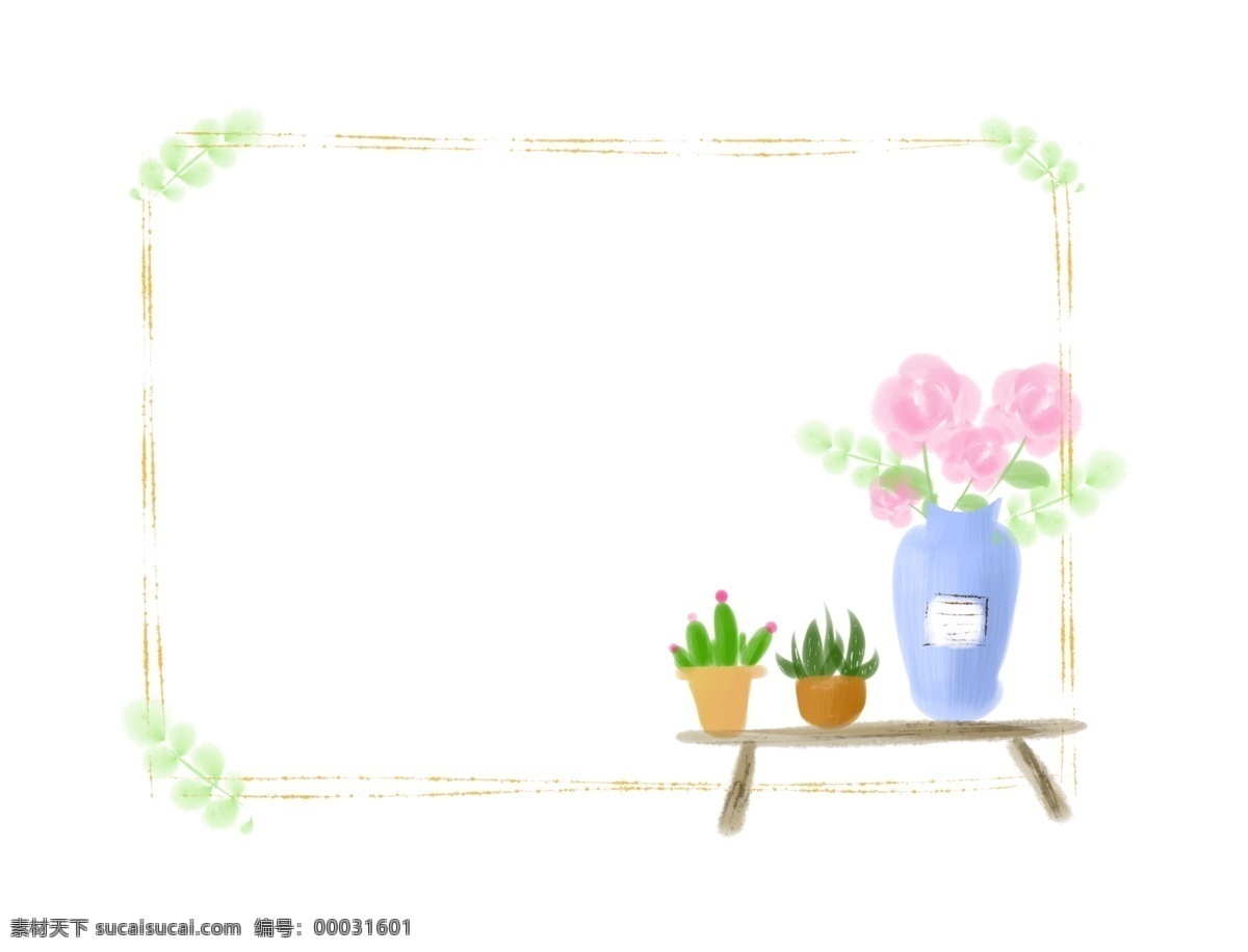 盆栽 春天 装饰 框 盆栽装饰框 卡通插画 春天装饰框 边框的插画 边框 框子 框架 漂亮的花朵