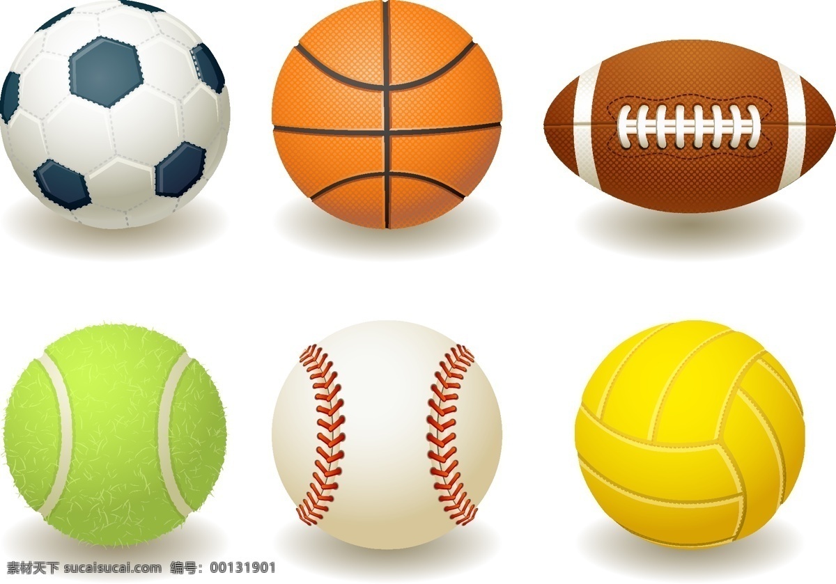 超逼真球类 棒球 逼真 插画 橄榄球 篮球 模板 排球 球类 设计稿 运动 体育 足球 网球 素材元素 源文件 矢量图