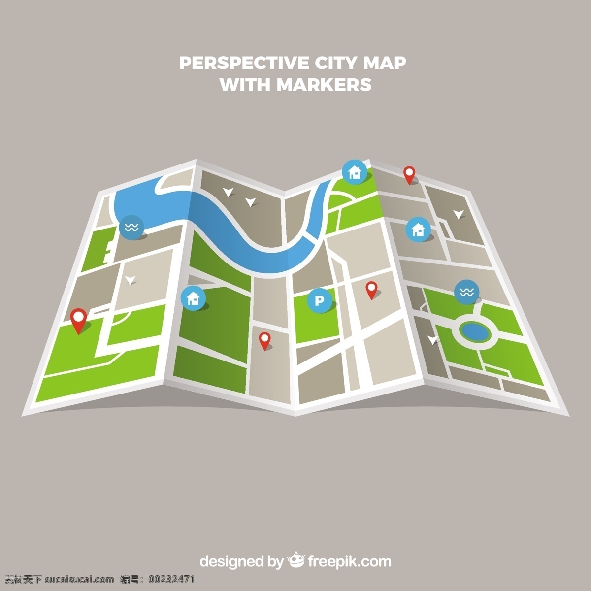 城市地图 折页 标记 图标 标记图标
