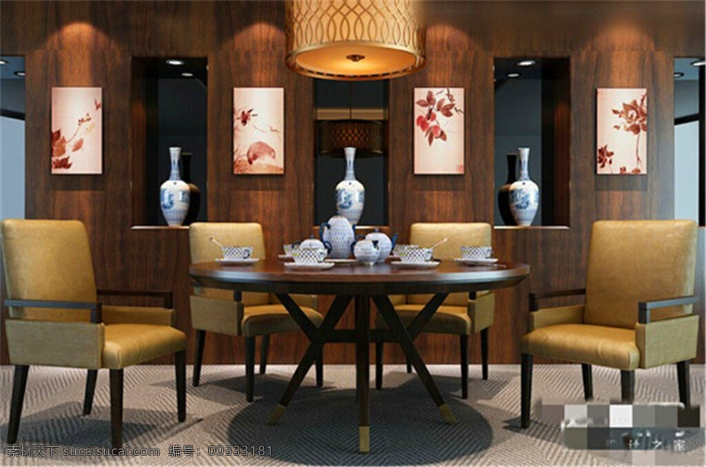 中式 复古 餐厅 模型 家居 家居生活 室内设计 装修 室内 家具 装修设计 环境设计 效果图 max 3d 背景墙 餐桌