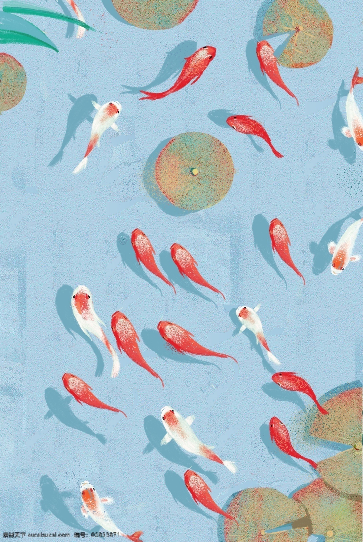 卡通 小 金鱼 免 抠 图 小鱼 鱼 卡通图案 卡通插画 绿色荷叶 植物 红色的小鱼 小动物 卡通小金鱼 免抠图