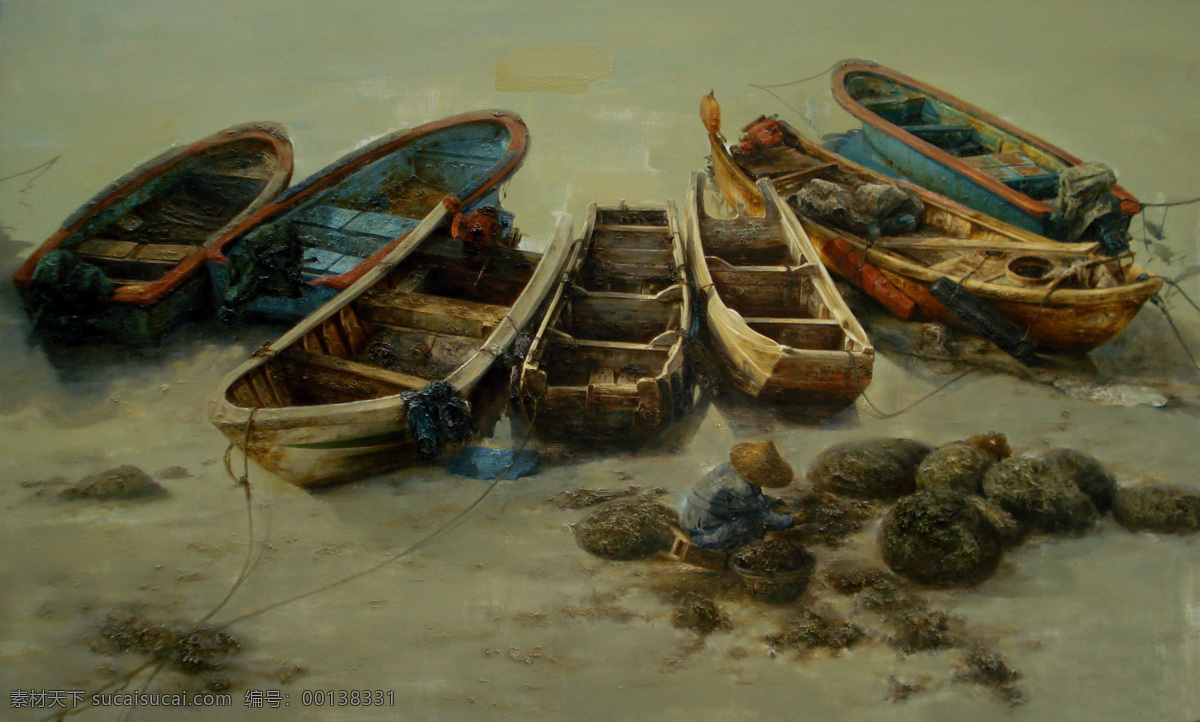 渔船 油画 船 风景 风景油画 绘画 绘画书法 欧美油画 文化艺术 渔船油画 艺术 油画作品 装饰素材