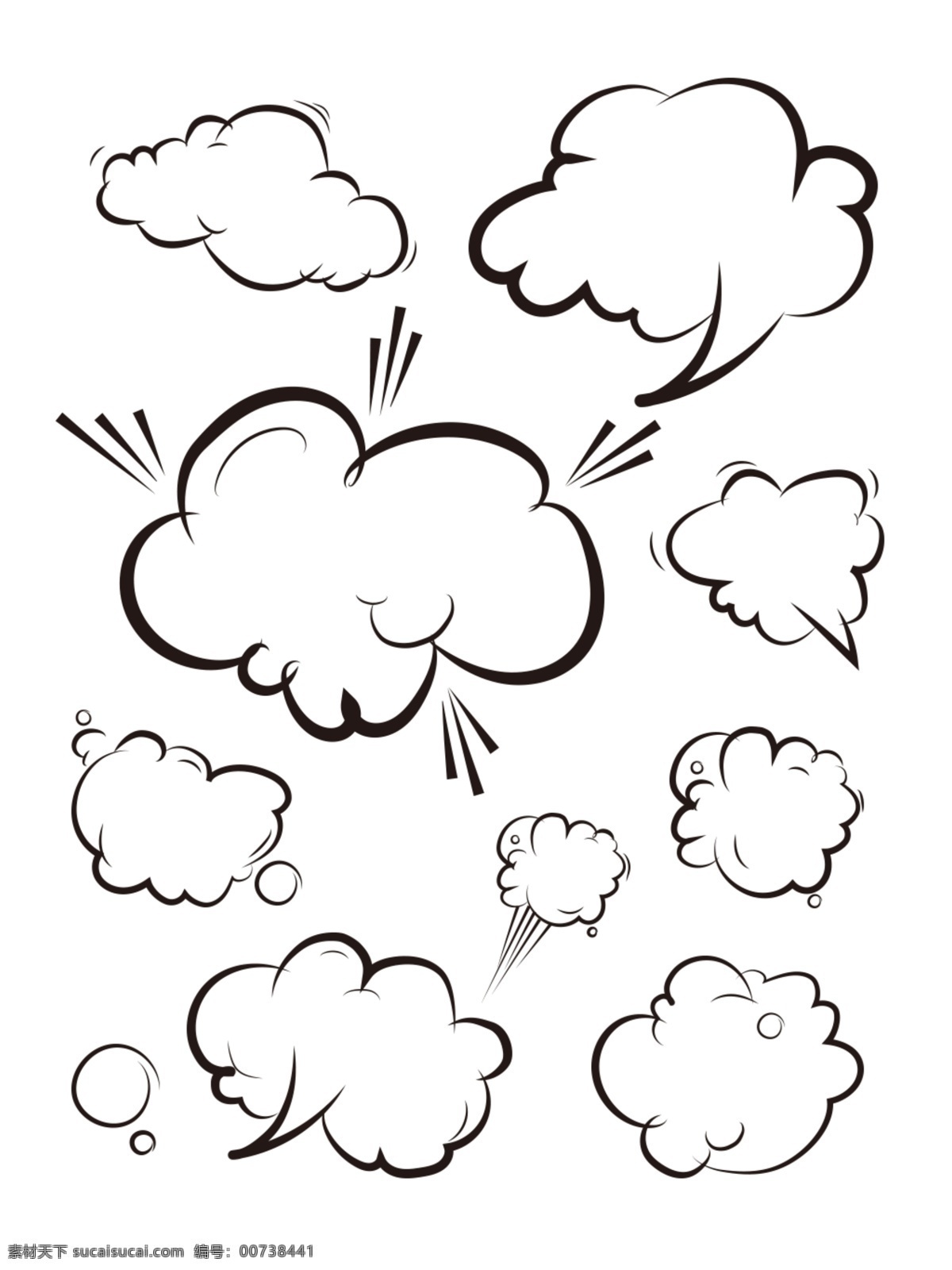 爆炸 云 对话框 原创 商用 会话 气泡 黑白 简笔 元素 爆炸云 卡通 对话气泡 手绘