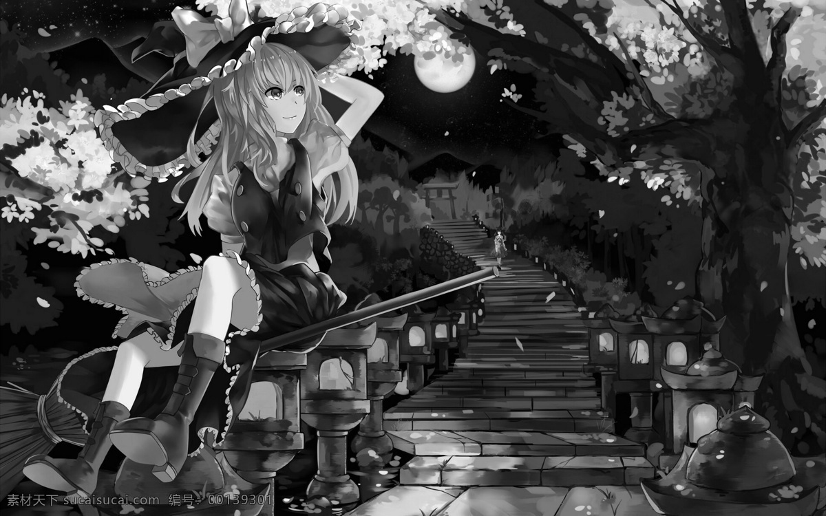 魔理沙 动漫 少女 背景 黑色