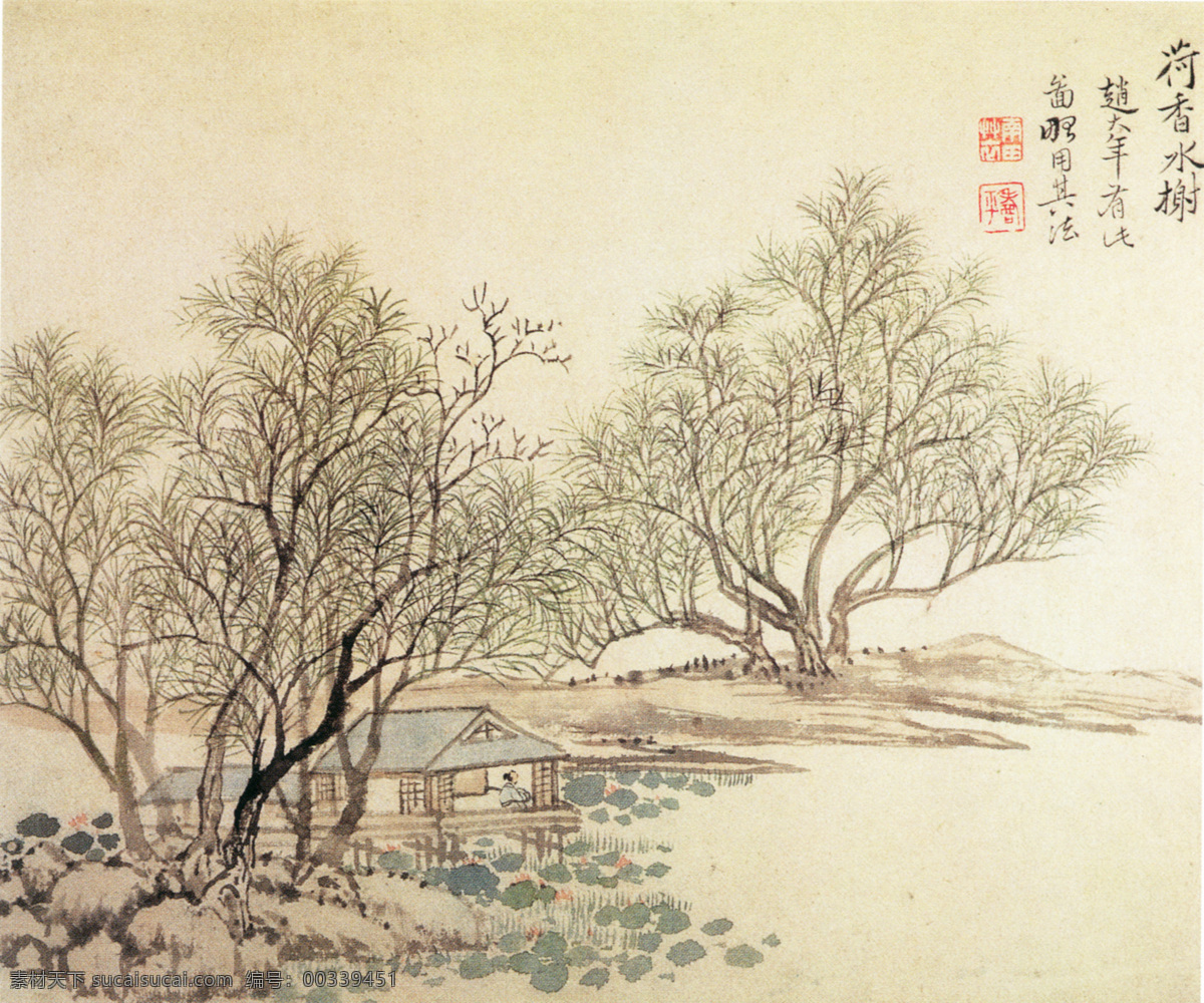 名家 恽 寿 平 山水 名画 书画 图 荷 香 水榭 古画 山水画 山水名画书画 书画真迹 中国水墨画 名家恽寿平 册页 纸本 写 初夏 湖边 小景 文化艺术