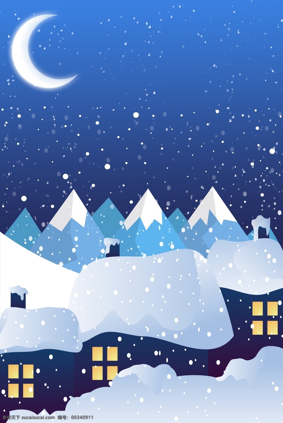 蓝色 深夜 十二月 你好 海报 背景 十二月你好 冬天 冬季 夜晚 海报背景 房屋 雪屋 雪地