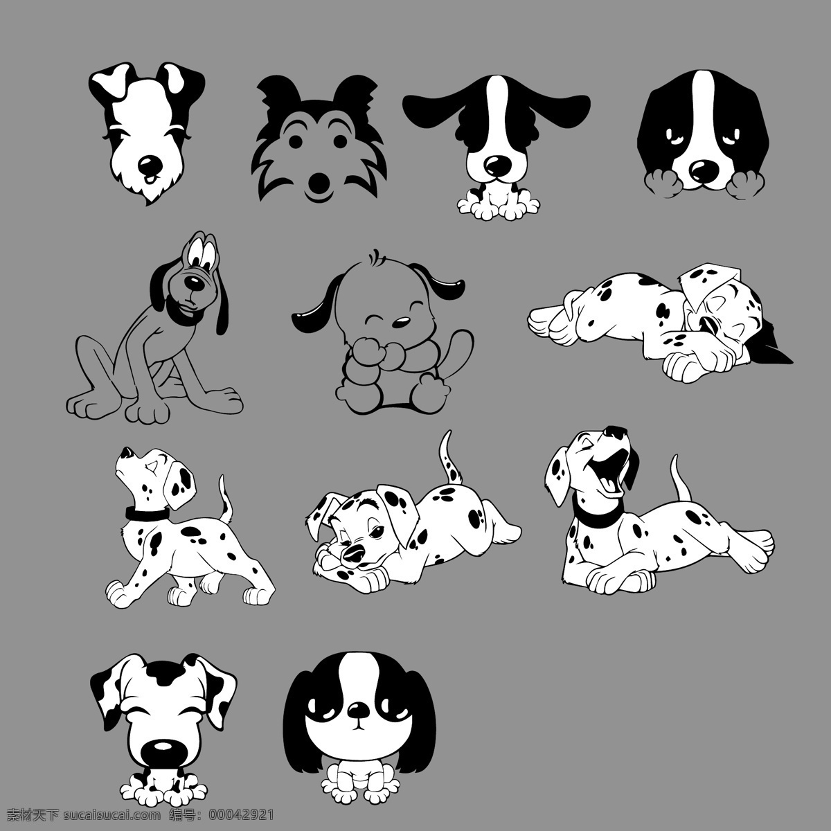 卡通 宠物狗 矢量图 ai矢量 logo 宠物矢量素材 狗狗 黑白 卡通宠物 配图 矢量