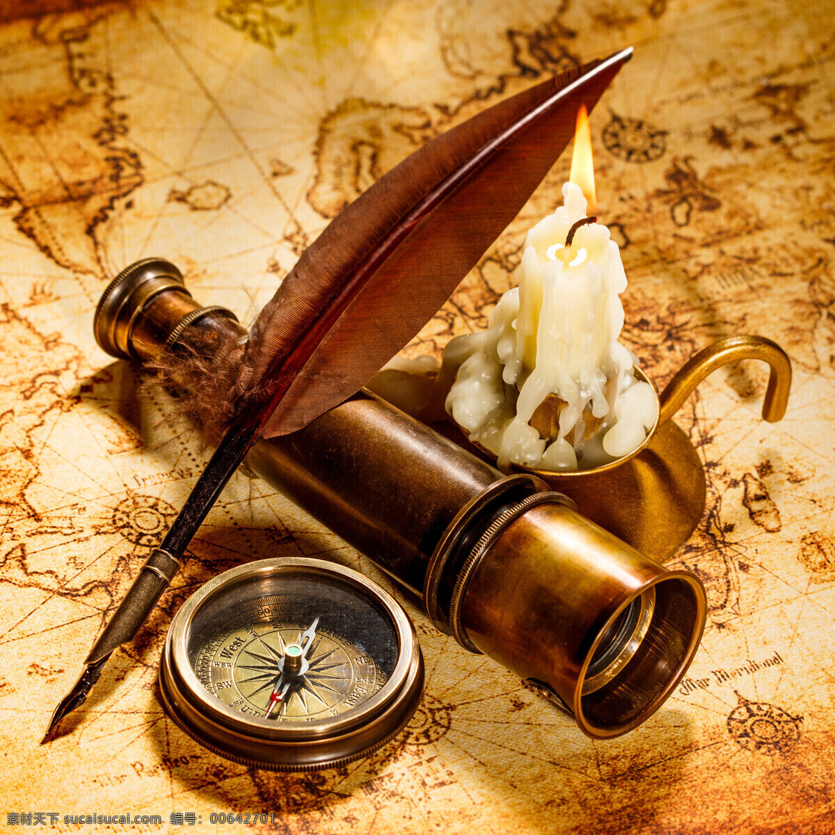 蜡烛 羽毛 指南针 复古怀旧 西洋望远镜 航海地图 地图 航海用品 其他类别 生活百科 黄色