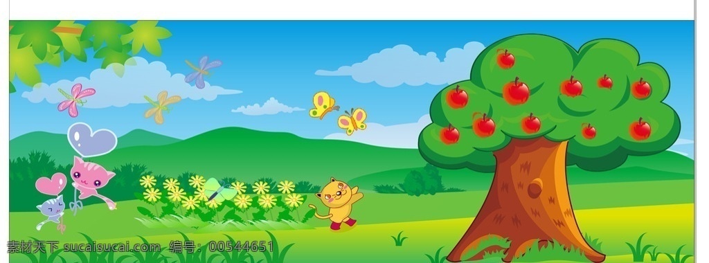 矢量苹果树 矢量 苹果 卡通 学校 背景 黑板报 小学 幼小 卡通设计