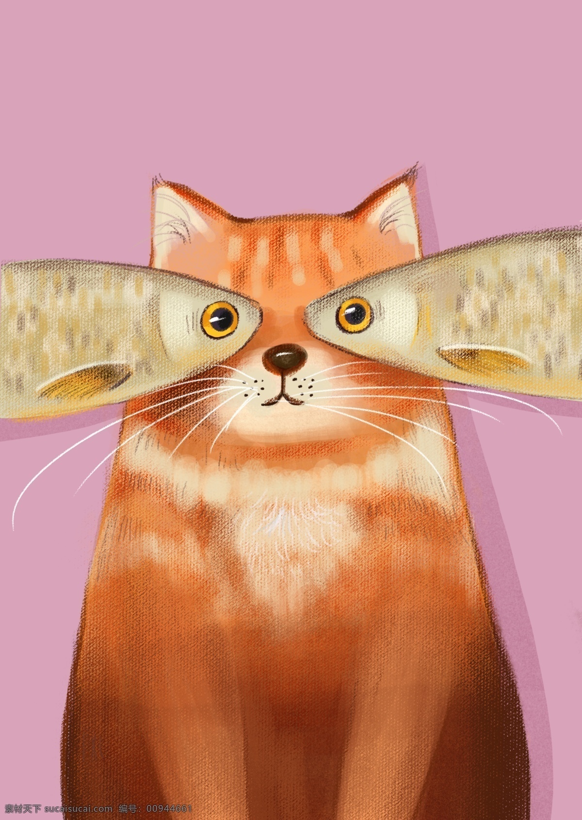 卡通 可爱 动物 宠物 猫 鱼 创意 手绘 清新 插画 单页 狗 海报