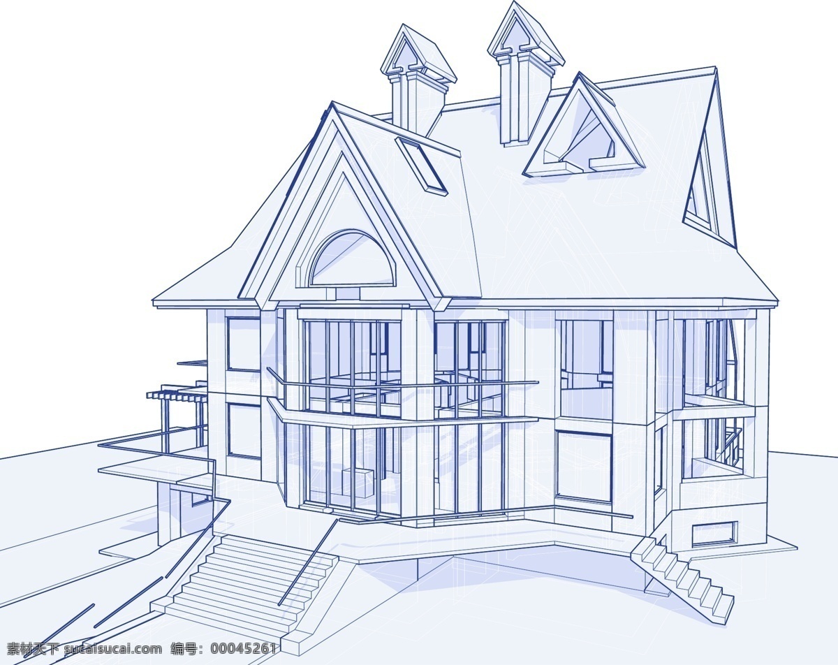 洋房 线 描图 房子 建筑 楼房 矢量素材 线稿 线描 矢量图 建筑家居