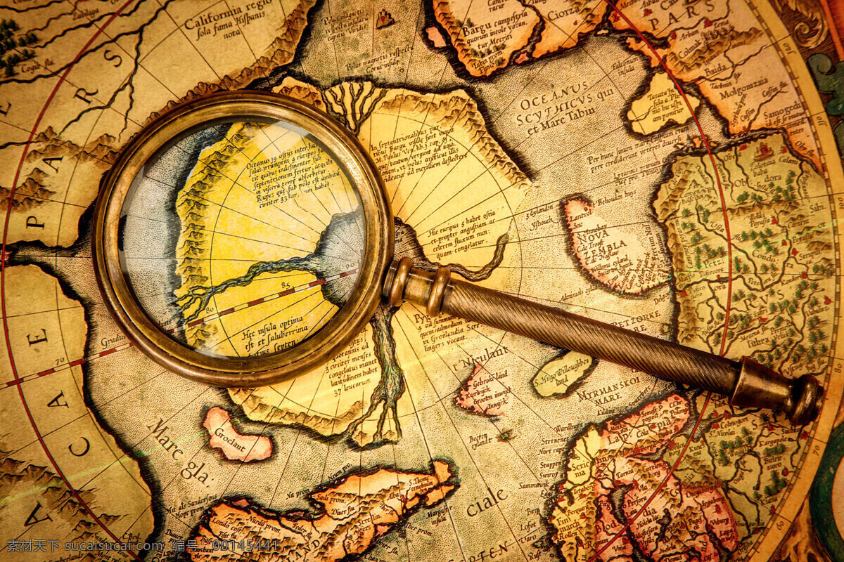 地图与放大镜 地图 航海 怀旧地图 环球旅行 导航 放大镜 其他艺术 文化艺术 黄色