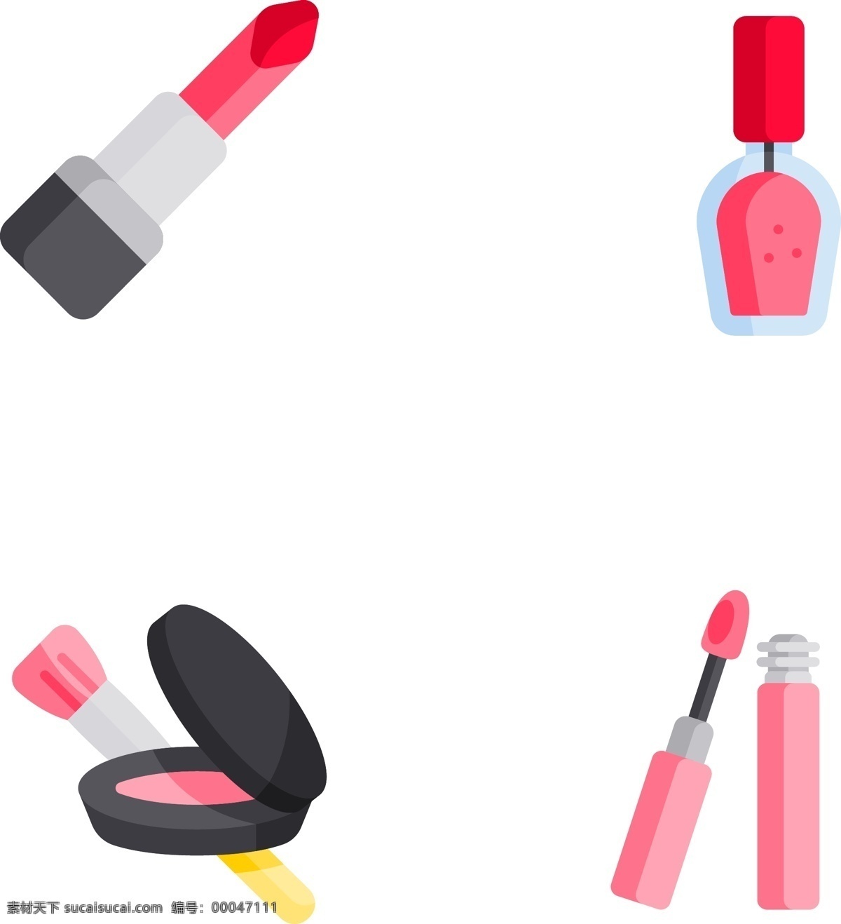 女人 化妆品 插画 女人用品 女士用品 口红 指甲油 粉底 眼睫毛膏 免抠 png格式 可分开使用