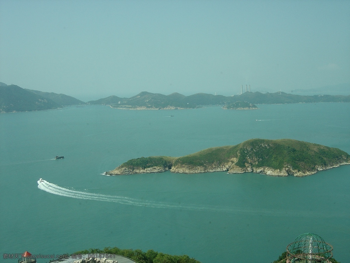 香港海湾 中国 香港 海湾 小岛 快艇 山水风景 自然景观