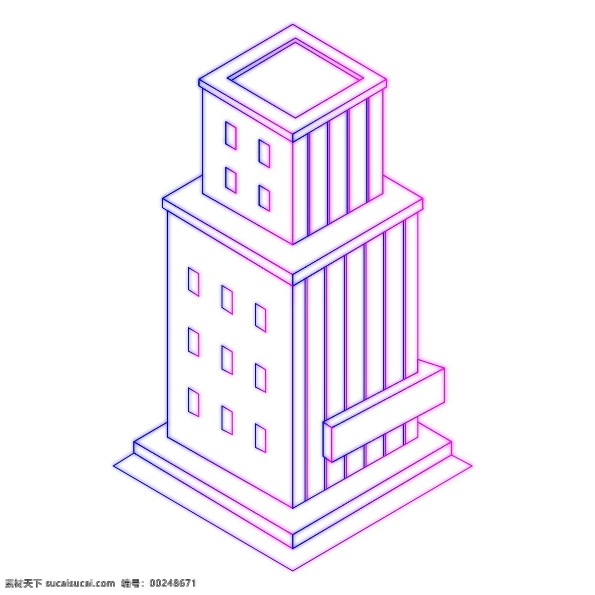 渐变 线性 楼房 元素 商用 线性楼房 房子 2.5d 渐变楼房