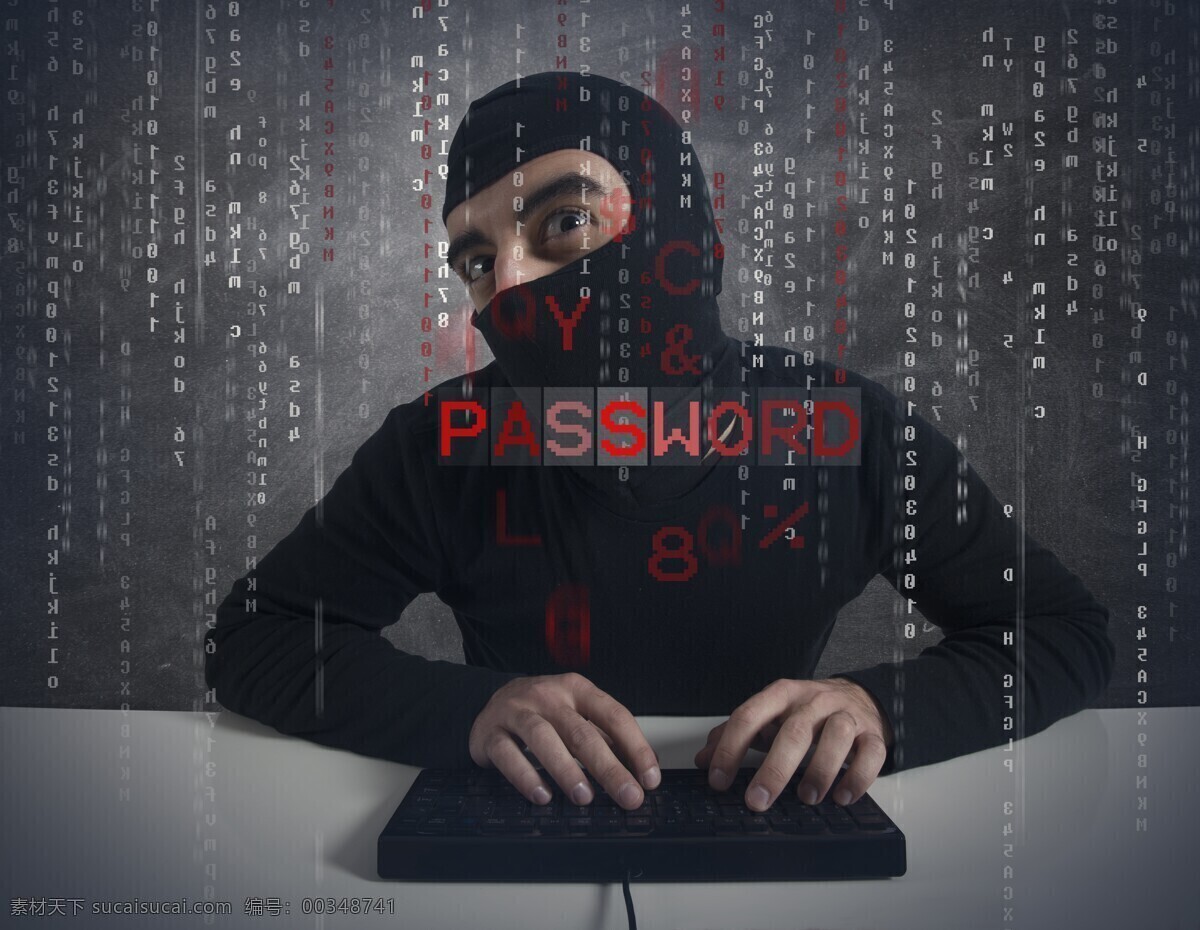 戴 面罩 键盘 人物 网络安全 黑客 数字 通讯网络 现代科技