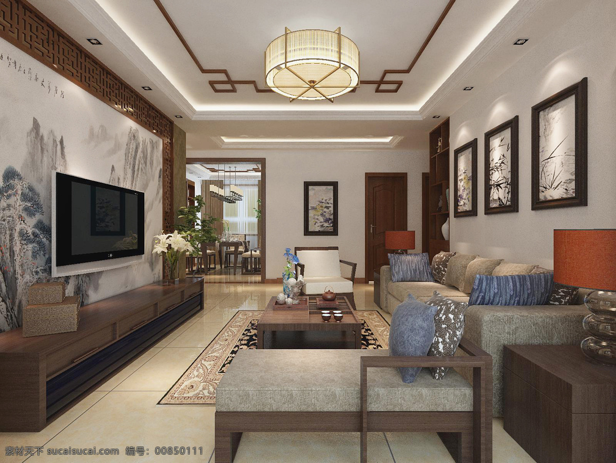 中式 装修 效果图 原创 家装 客厅 环境设计