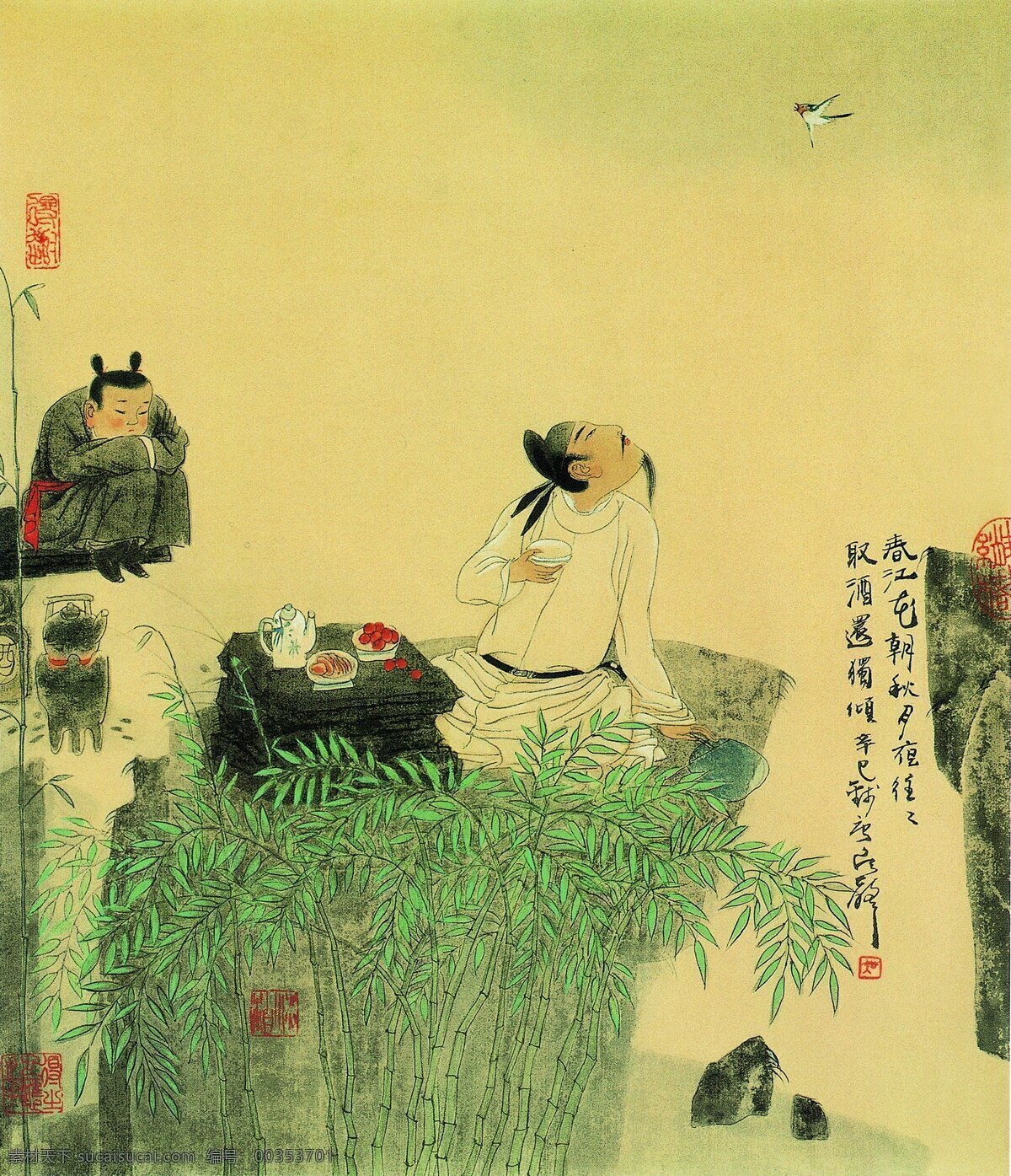 古代 吟诗 图 景色 品茶 文化艺术