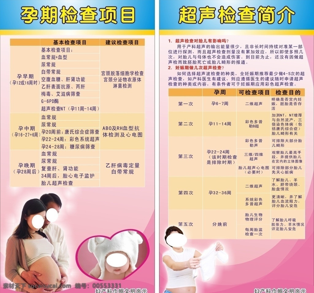 孕期检查项目 超声检查简介 孕期 超声 医院 妇产 检查 健康 孕妇 展板模板 矢量