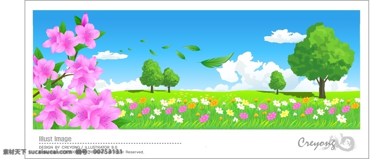 矢量 春季 风景 系列 卡通 春天 背景 底纹 花纹 广告 模板 自然景观 自然风景 矢量图库