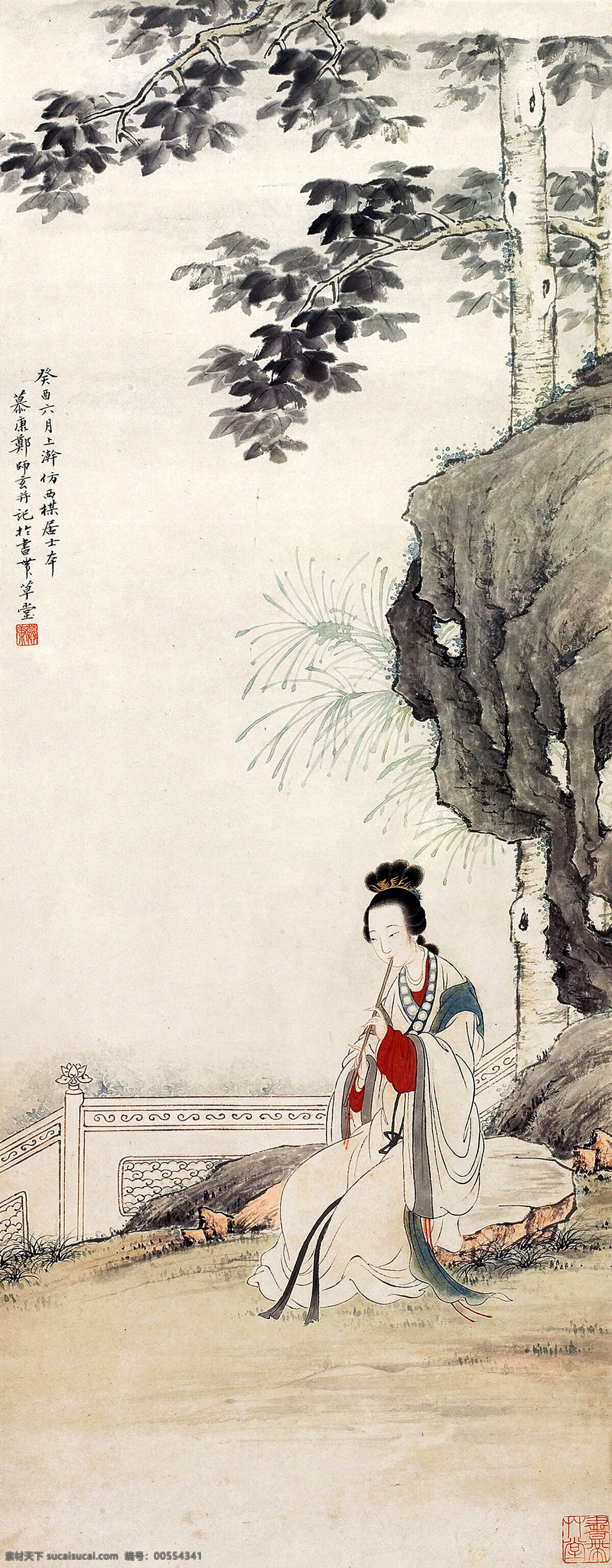 草 传统文化 大图 高清 工笔 古代 古典 国画 桐 荫 弄 箫 图 设计素材 模板下载 桐荫弄箫图 仕女 乐器 树 山 石 梧桐 郑慕康 印章 绘画 书法 艺术 绘画书法 文化艺术 家居装饰素材 雕刻 图案