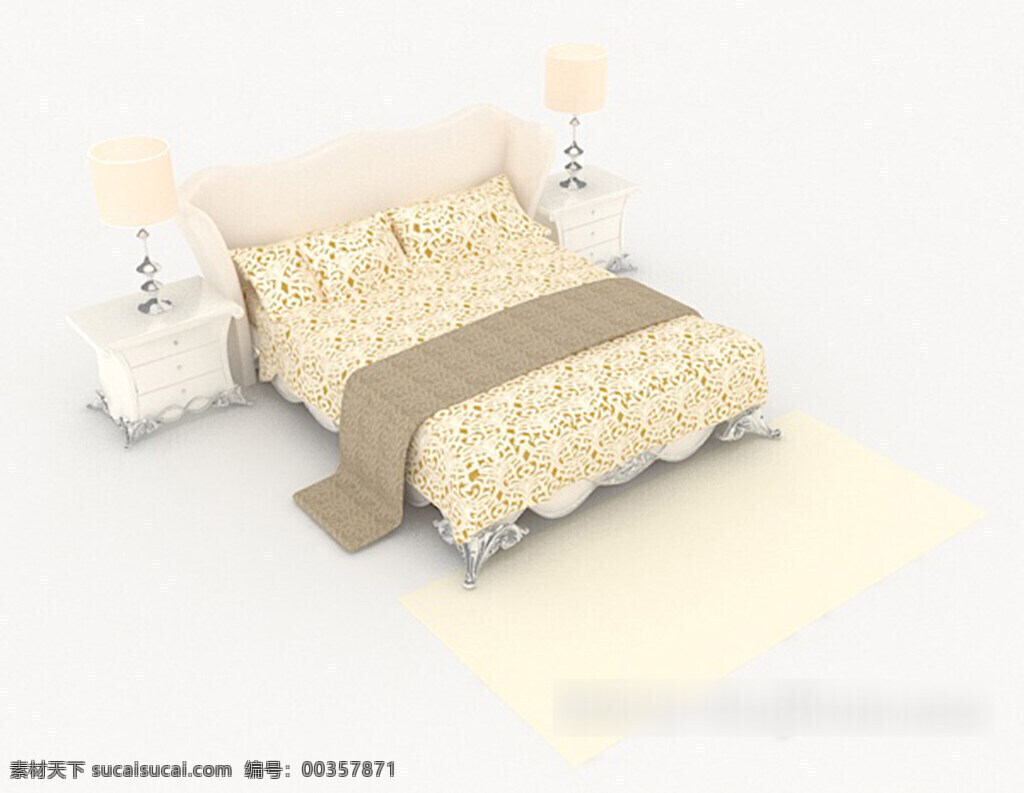 欧式 清新 居家 双人床 3d 模型 3d模型下载 3dmax 欧式风格模型 白色模型
