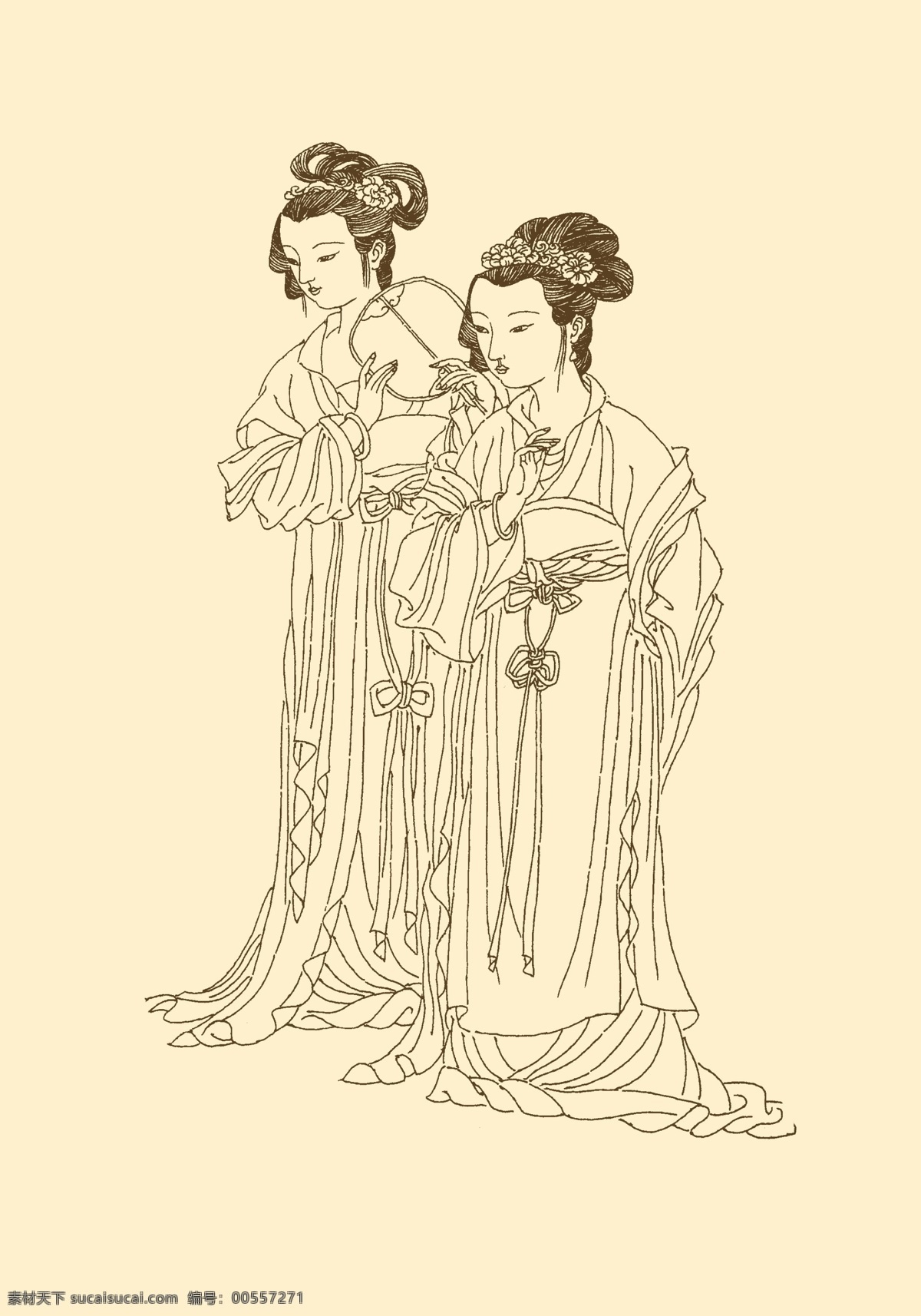侍女线描 仕女 仕女线描 侍女 白描 线描 国画 中国画 人物 女性 古典 中国风 传统 分层 源文件