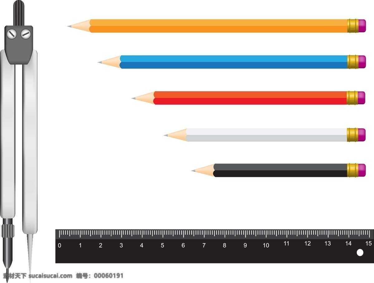 测量 文具 矢量 尺子 量角器 铅笔 圆规 测绘三角板 矢量图 现代科技