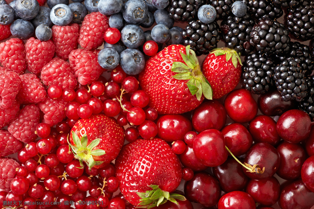 新鲜的水果 新鲜 水果 草莓 沙棘 树莓 蓝莓 桑椹 水果蔬菜 餐饮美食 红色