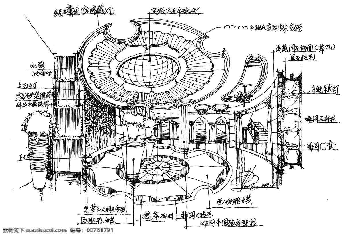 环境设计 酒店大堂 欧式风格 无框画 酒店 大堂 手绘 欧式 方案 草图 设计素材 模板下载 手绘方案 手绘草图 家居装饰素材