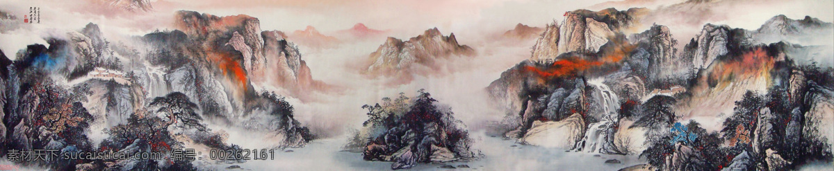 国画 宽 屏山 水 装饰画 水墨 中国画 横幅装饰画 宽屏国画 新中式国画 山水装饰画 环境设计 家居设计