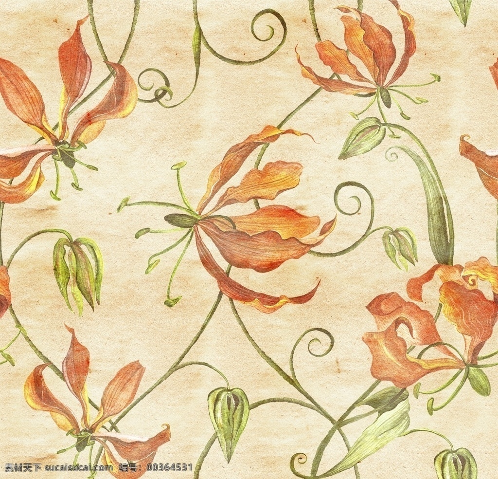 手绘 复古 花朵 背景 装饰 图 水彩 花苞 绿色 叶子 背景素材 底纹边框 背景底纹