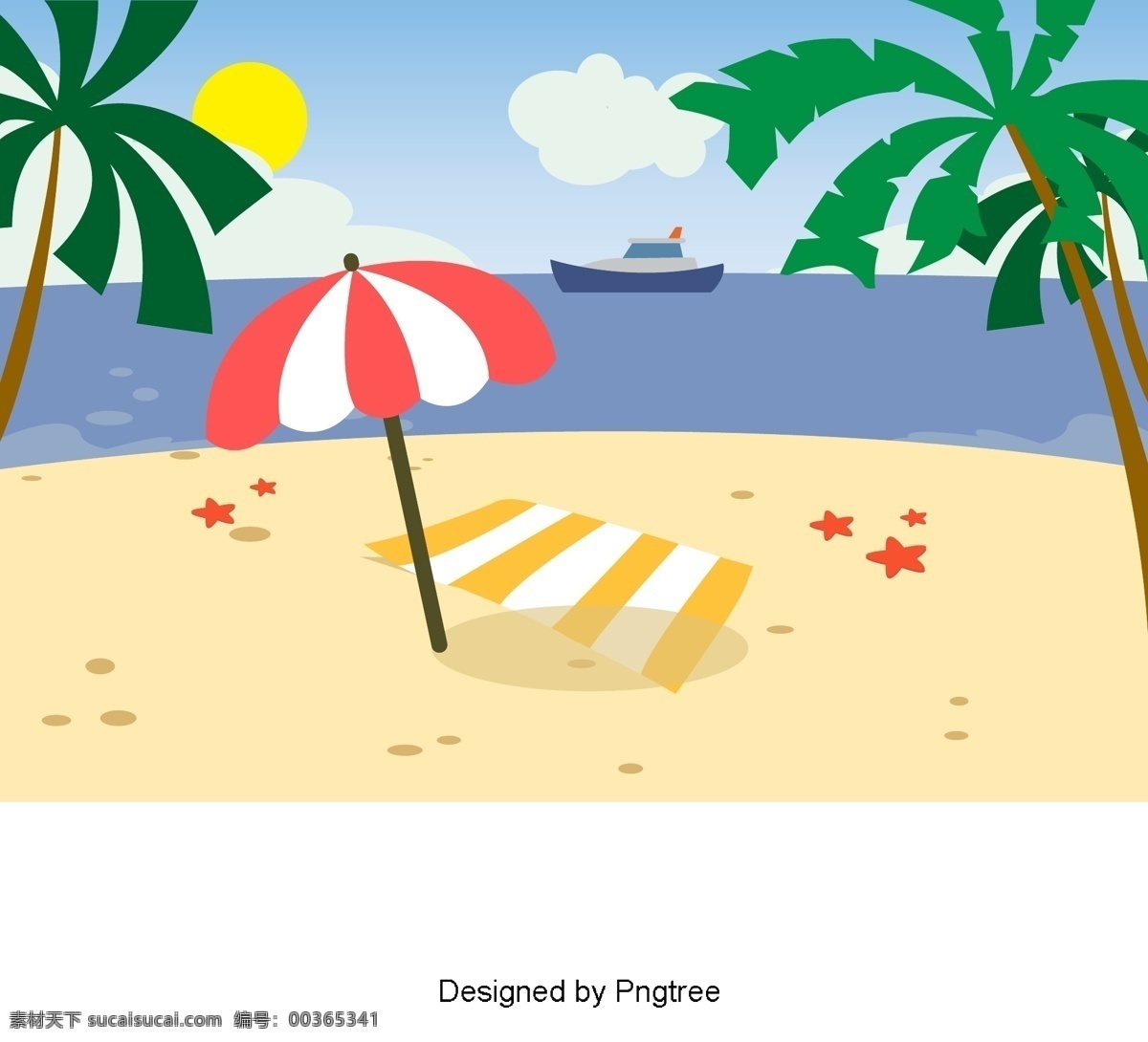 卡通 手绘 沙滩 简单 风格 海洋 派对 海滩 假日 创意 图形 画报 旅游