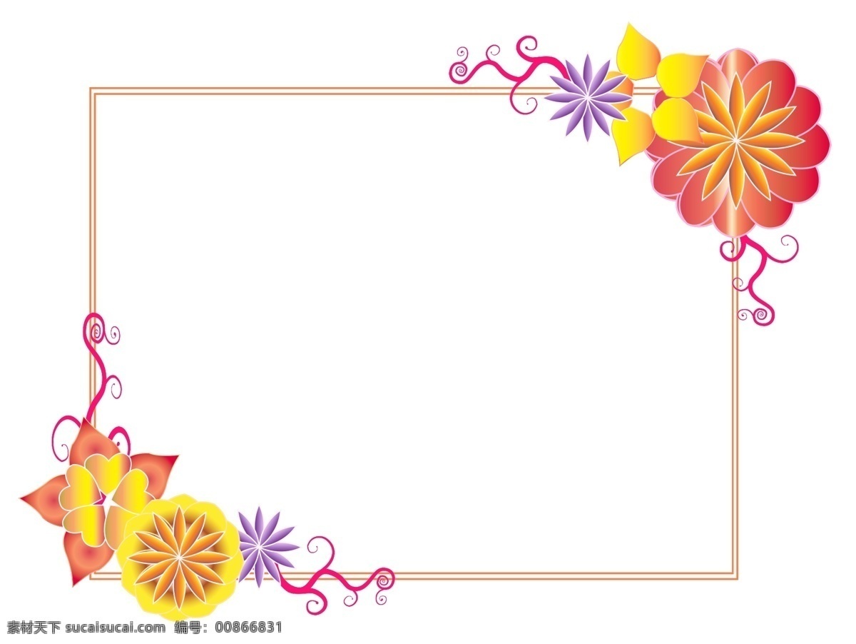 手绘 彩色 花朵 边框 彩色的花朵 卡通插画 边框插画 手绘插画 花朵边框 手绘边框 漂亮的边框