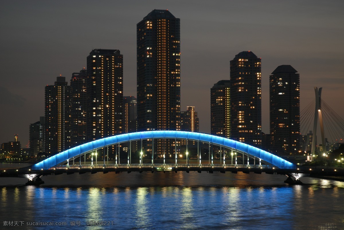 城市 夜景 美丽 长桥 倒影 灯火 都市 港口 高楼 楼群
