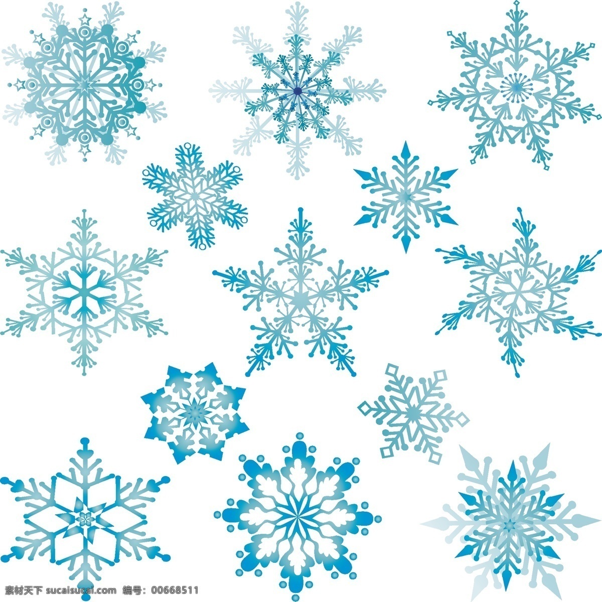 手绘 冬季 蓝色 雪花 飘 雪 下雪 漂浮 商用 元素 飘雪 蓝色雪花