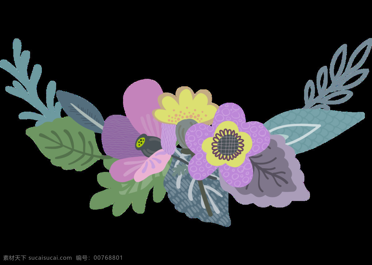 儿童绘画 花卉 透明 儿童 绘画 卡通 抠图专用 装饰 设计素材
