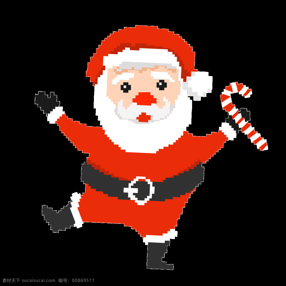 扁平化 圣诞老人 像素 化 商用 元素 复古 插画 卡通 像素化 手绘 拐杖糖果 节日装饰