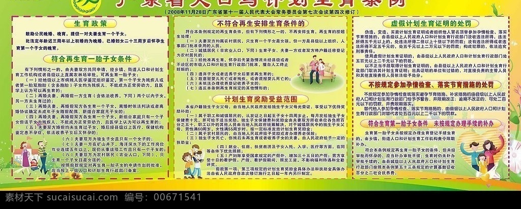 广东省 计划生育 条例 宣传 板报 广东 一家三口 绿色背景 矢量图库