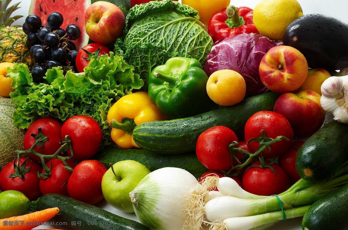 一堆蔬菜水果 一堆蔬菜 蔬菜 蒜 桃子 白菜 餐饮美食