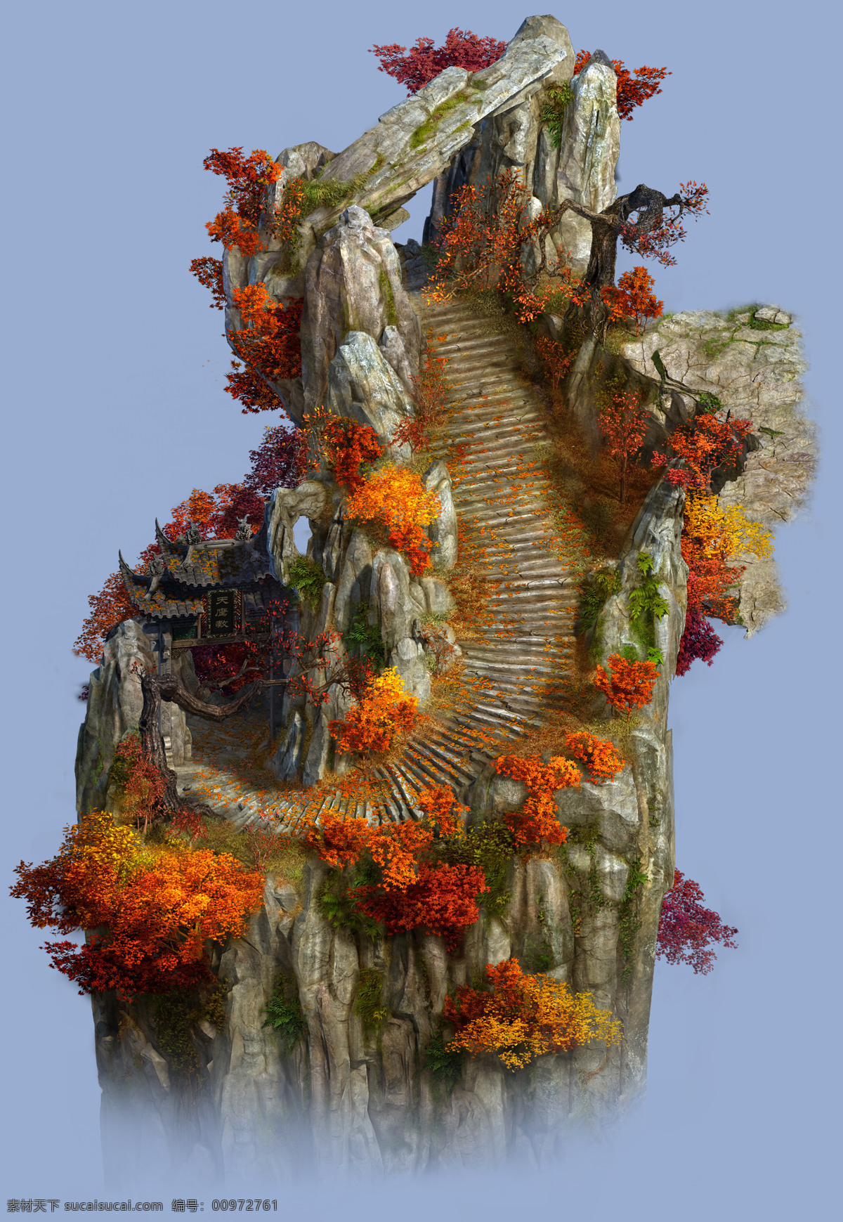 山崖 旋转 楼梯 场景 牌楼 红树 自然 3d 3d作品 3d设计