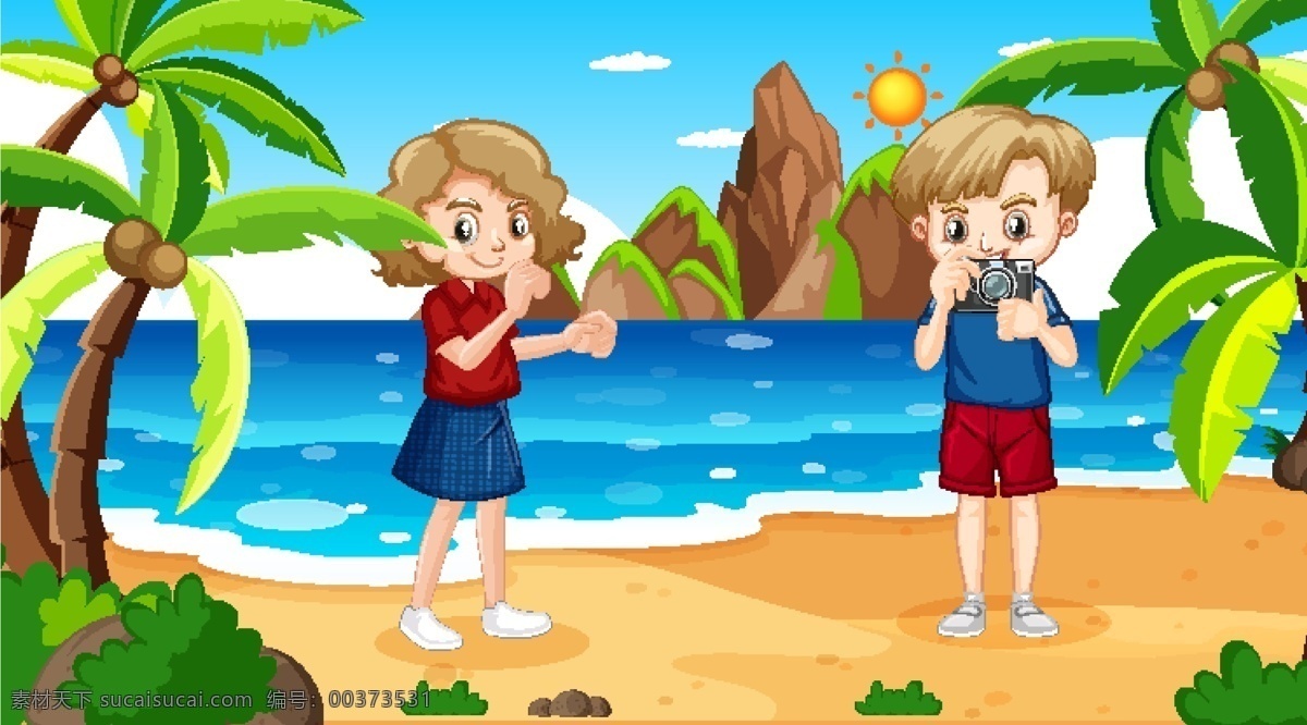 卡通 夏天 儿童 卡通夏天儿童 快乐 生活 儿童素材 漫画 小孩 度假 沙滩 游玩 海水 蓝天 假日 旅游 卡通设计