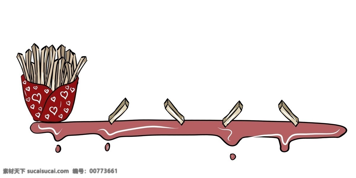薯条 卡通 装饰 插画 创意装饰插画 手 账 创意 分割线 红色 萌萌哒分割线