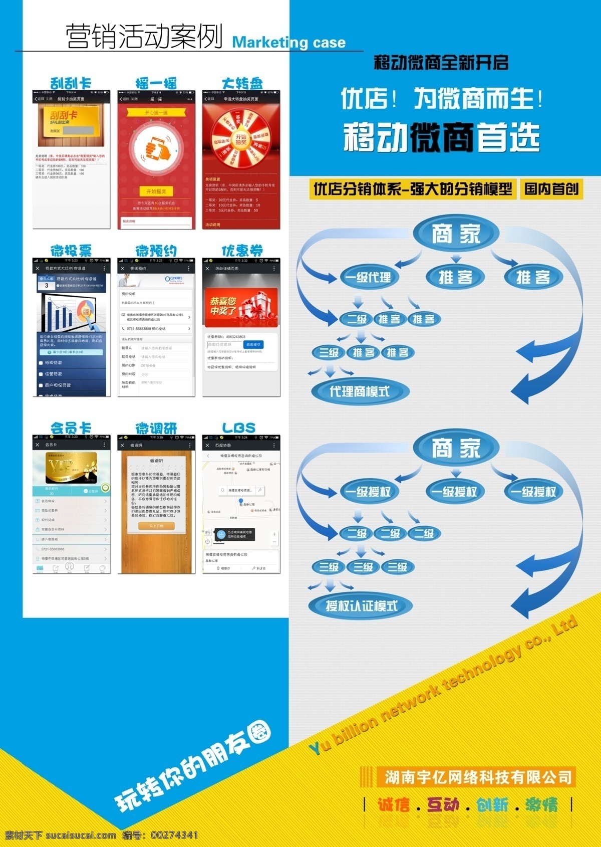 公司 宣传单 白色 黄色 科技网络 蓝色 微信营销 活动案例 移动微商 原创设计 原创海报