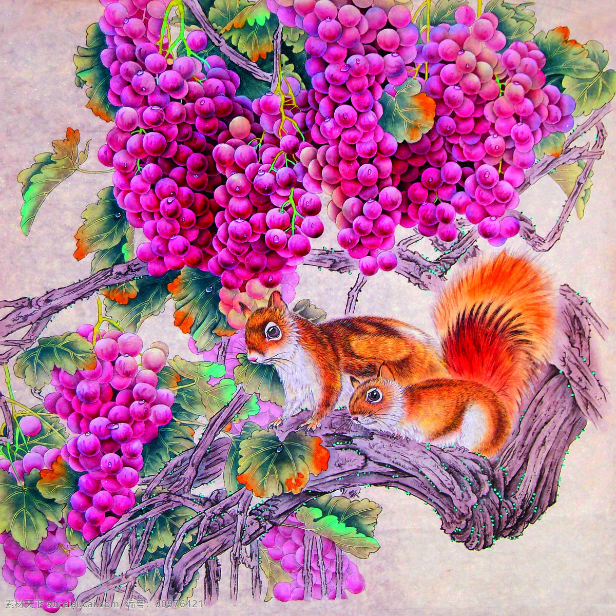松鼠吃葡萄 美术 中国画 彩墨画 松鼠 葡萄子 文化艺术 绘画书法